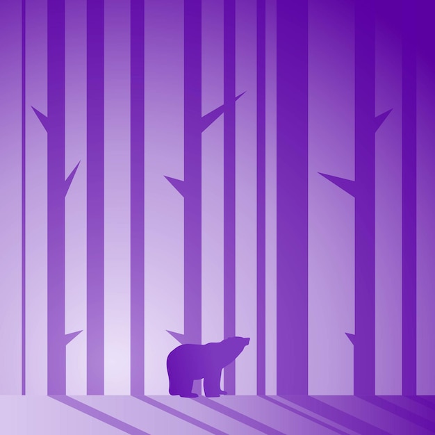 Vector night blue forest illustration with bear