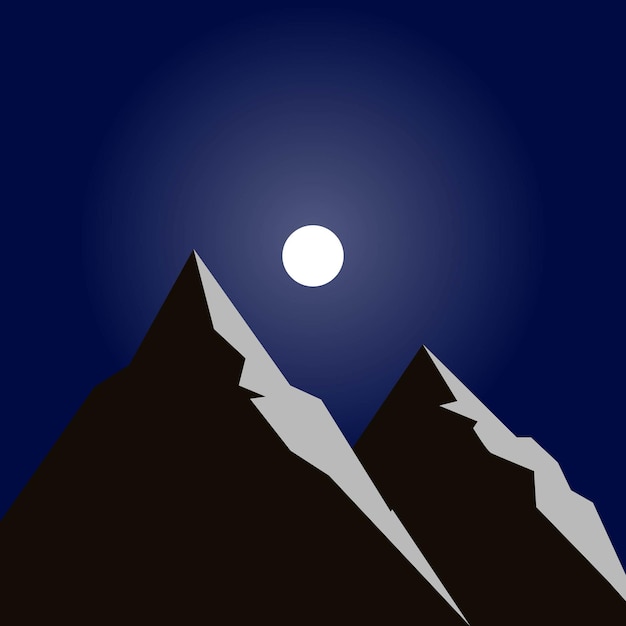 Vettore paesaggio blu notturno con montagne e illustrazione di luna