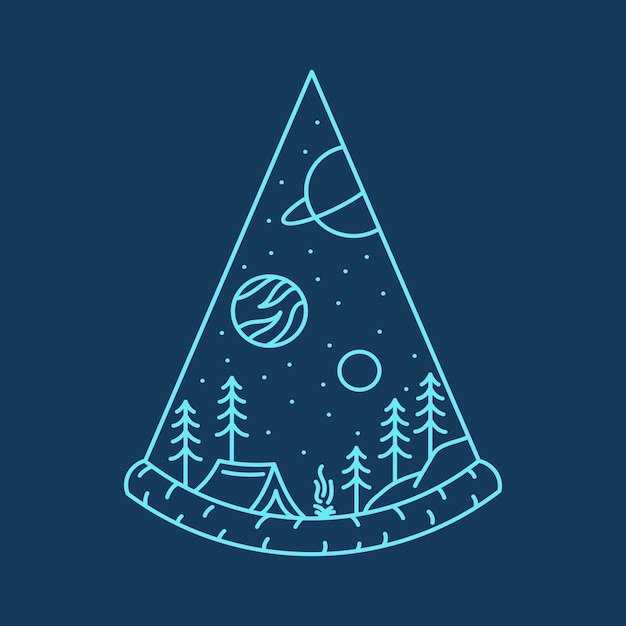 Night Camp in Space with Pizza Illustration Design for Apparel