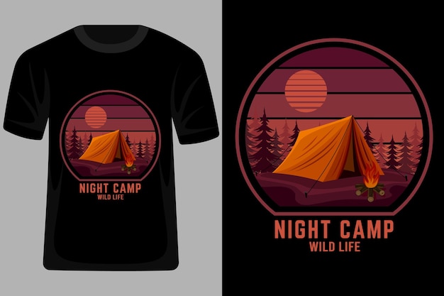 Night camp wild life retro vintage t shirt design