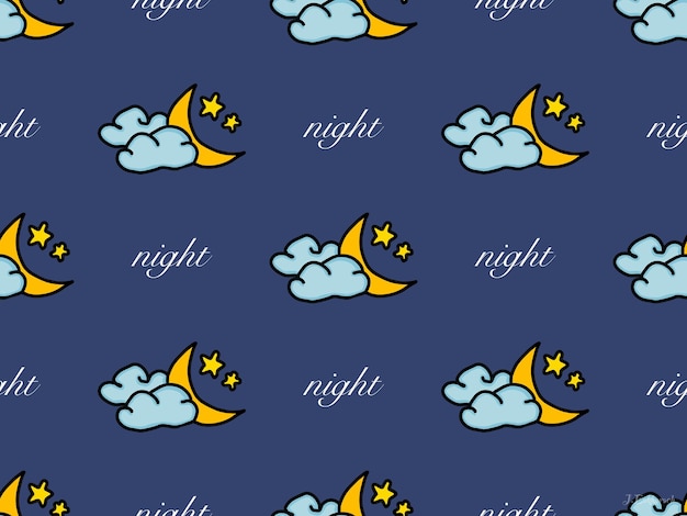 Night cartoon character seamless pattern on blue background