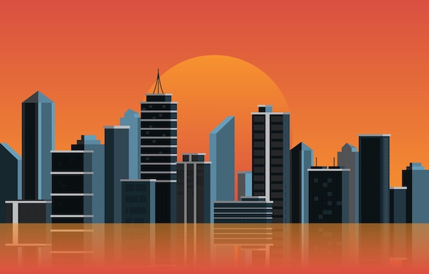 Vector night city building construction cityscape skyline business illustration