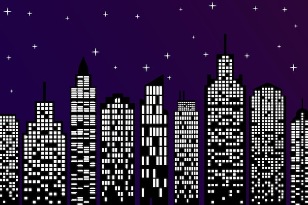 night city building silhouette background sky full stars