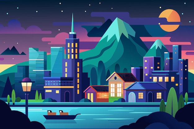 Night City Landscape cartoon vector Illustration flat style artwork concept