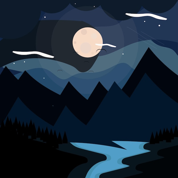 night city landscape with moon
