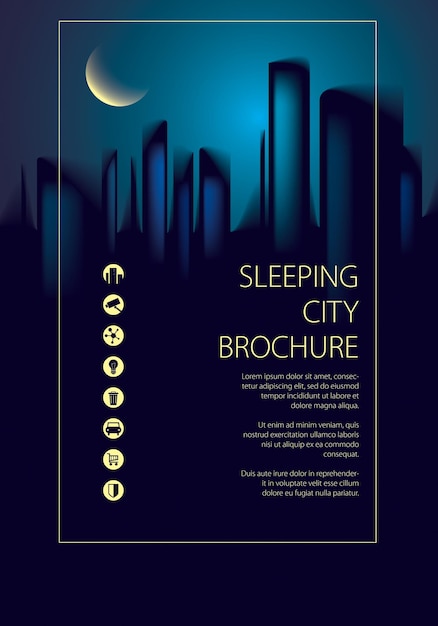 밤 도시 스카이라인 여행 관광 가이드 북. 브로셔, 전단지, 표지, 포스터 또는 가이드북 템플릿. 벡터 현대 그림입니다.