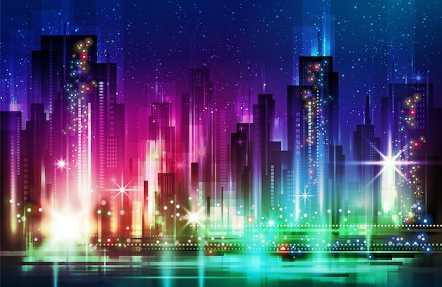 Night city skyline vector illustration