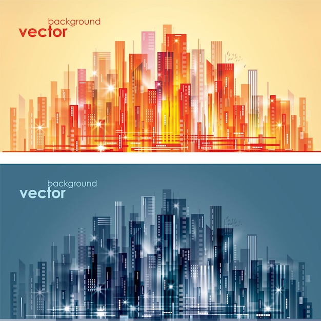 Vector night city skyline vector illustration