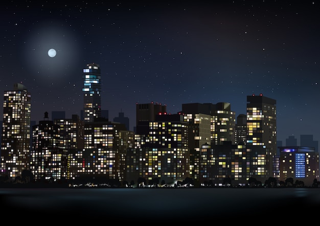 Vector night city skyline