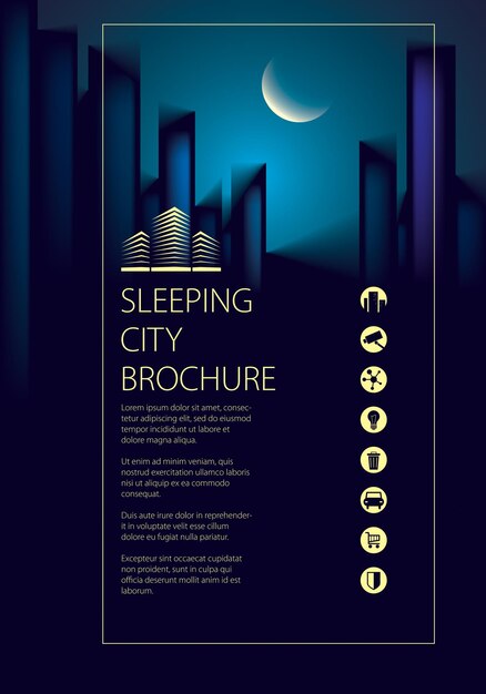 Night city traveling tourist guide book. Brochure, flyer, cover, poster or guidebook template. Vector modern illustration.