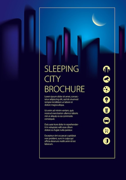 Informazioni turistiche in viaggio per la città di notte. modello di brochure, volantino, copertina, poster o guida. illustrazione moderna di vettore.