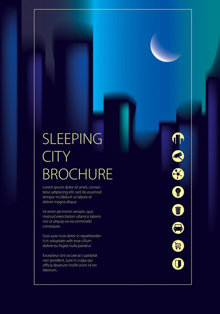 Night city traveling tourist information. Brochure, flyer, cover, poster or guidebook template. Vector modern illustration.