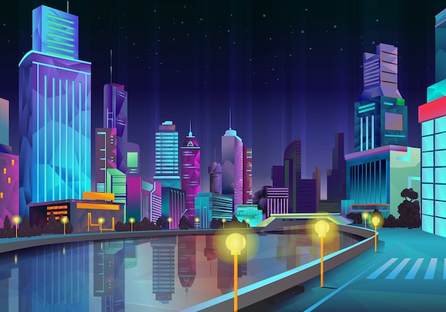 Vector night city, vector illustration in low poly style