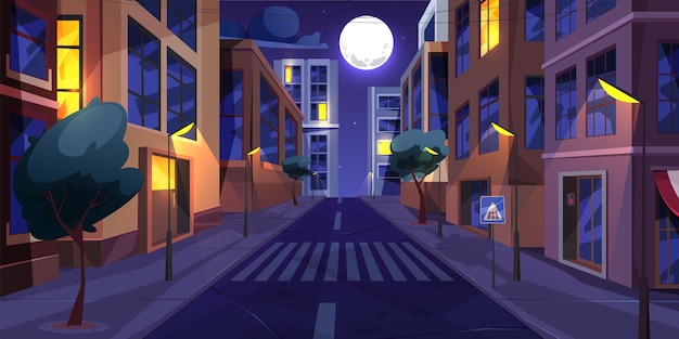 Vector night cityscape panorama street view