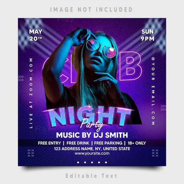 Night club dj party flyer social media post template