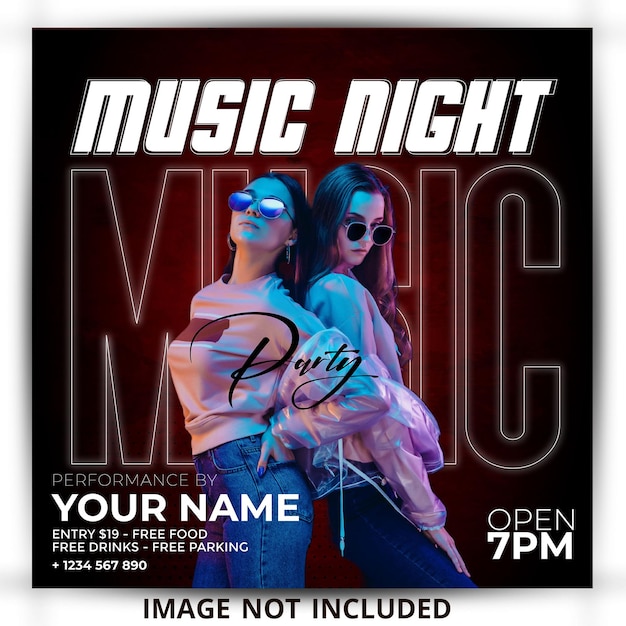 Night Club dj party flyer and social media post template