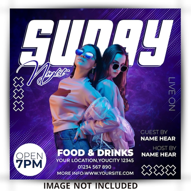 Night Club dj party flyer and social media post template