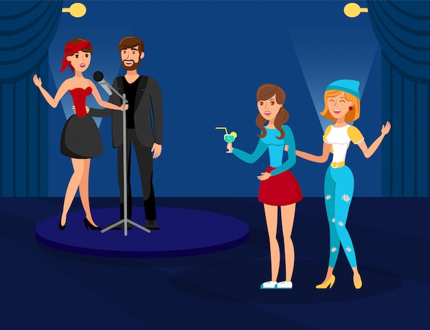 Night club karaoke party flat vector illustration