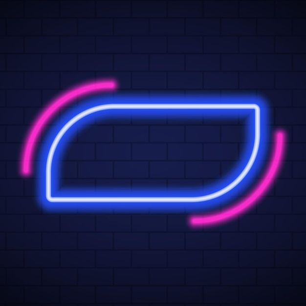 Vector night club neon sign on brick wall background blank 3d retro frame with neon led border for cafe