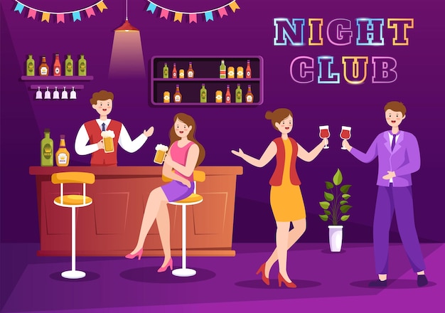 Night Club of Nightlife Cartoon Illustration