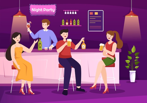 Vector night club of nightlife cartoon illustration