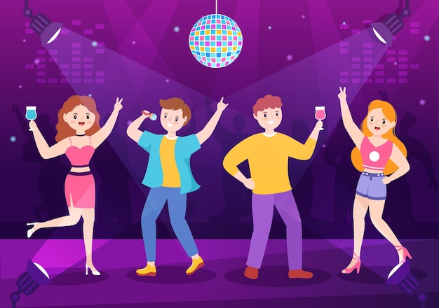 Vector night club of nightlife cartoon illustration