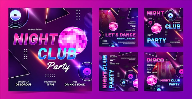 Night club party instagram posts collection