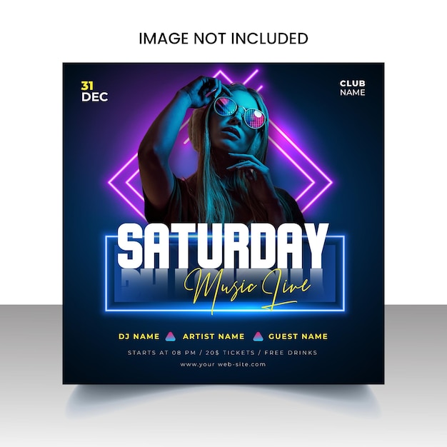 Night club party social media post banner or square flyer design