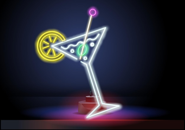 Ночной коктейль - это неоновая вывеска коктейльный логотип неоновый стиль световой баннер ночь яркая неоновая реклама для ...