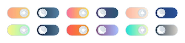 Vector night day mode switches set for mobile application or website gradient on and off buttons