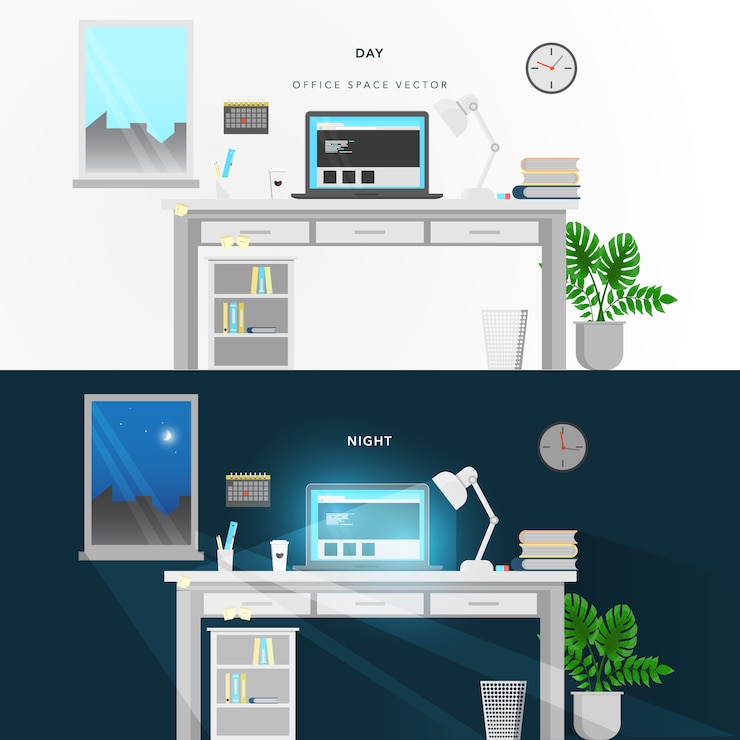 Vector night and day office design