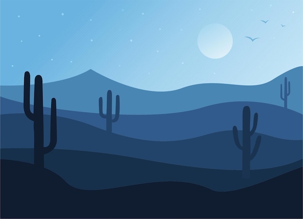 Vector night desert scene background illustration vector