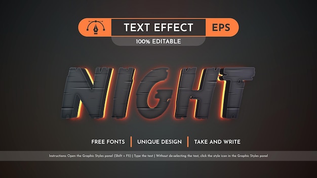 Vector night editable text effect font style