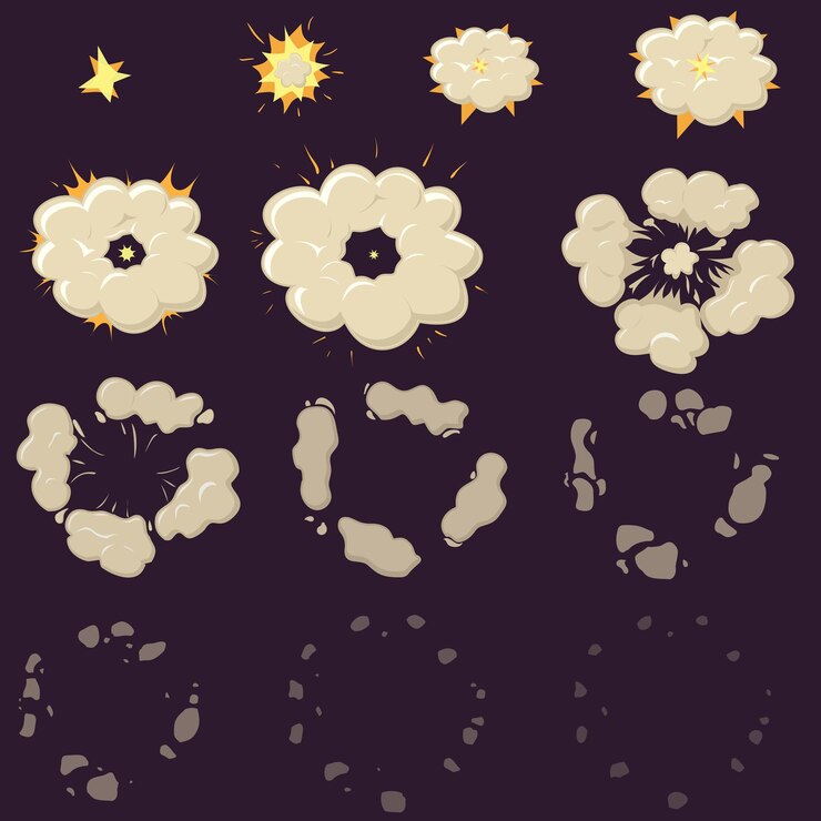 Vector night explode effect animation cartoon frames