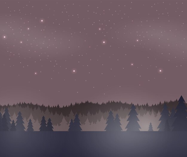 Vector night forest in flat style vector illustration