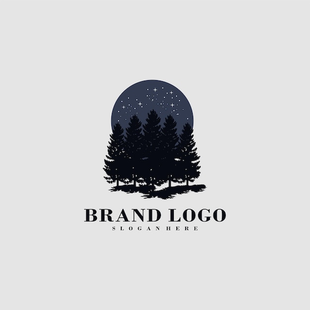 Night forest logo design template