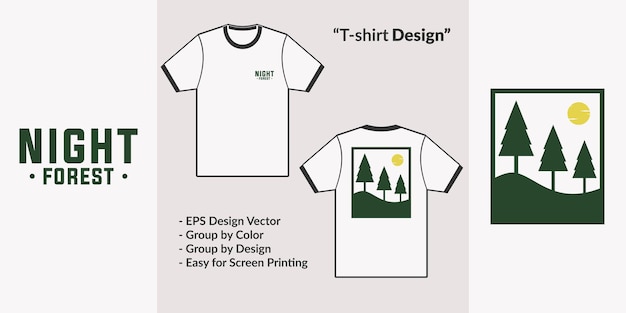 Night in the forest vector design with pine tree and moon symbol for hoodie tshirt merchandise