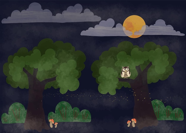 Vector night forest