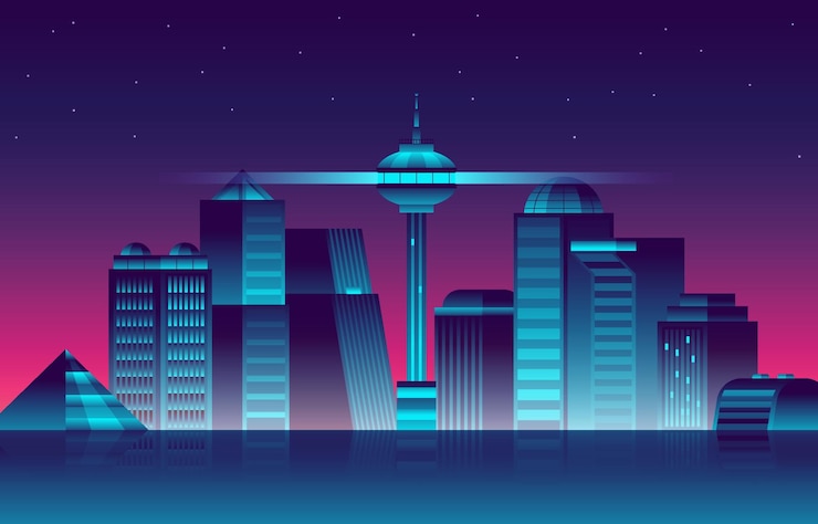 Vector night future city background