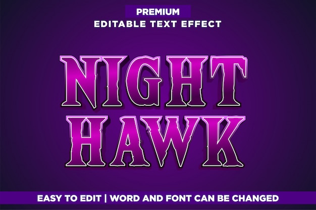 Vector night hawk, editable game logo style text effect