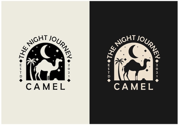 The night journey camel at night with moon and stars premium vector