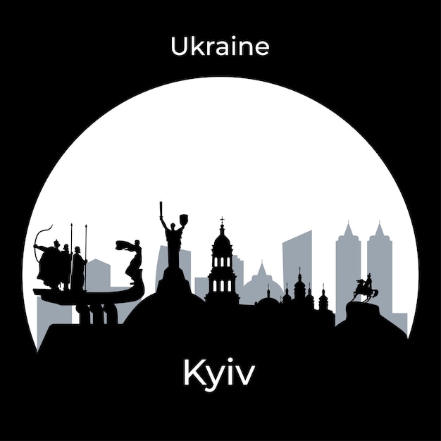 Vettore notte kyiv luna piena silhouette della capitale dell'ucraina illustrazione vettoriale