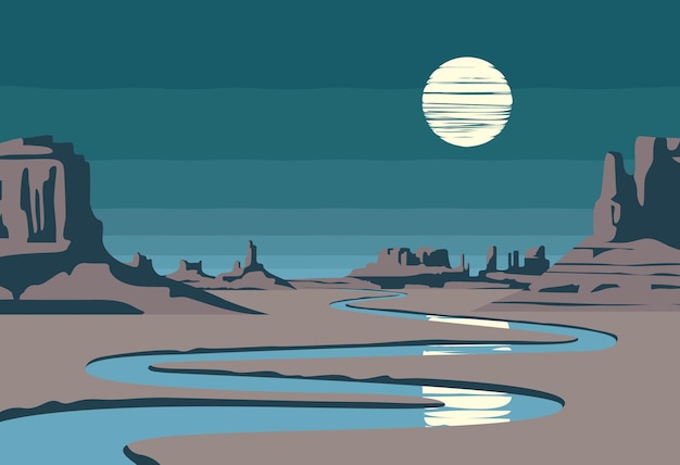 Vector night landscape with lifeless valley