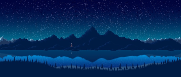 night landscape with mountains and lake