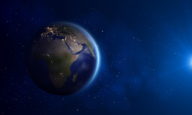 Night lighting earth globe map 3d view from space