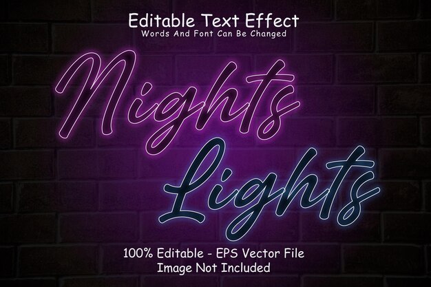 Night lights editable text effect 3 dimension emboss neon style