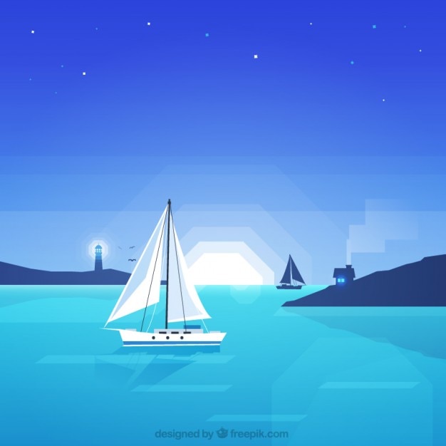 Ночь Морской пейзаж
