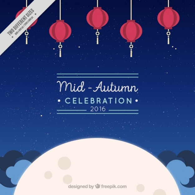 Night moon background with lanterns