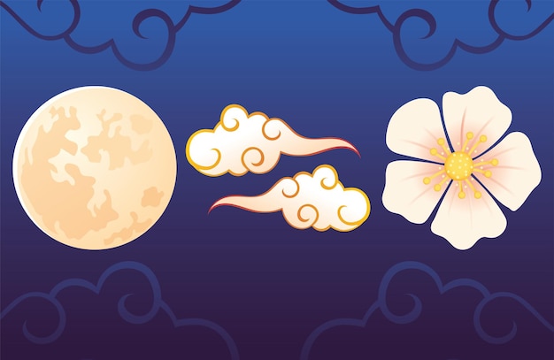 Vector night moon flower