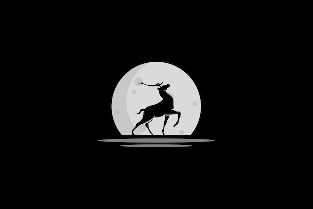 Luna di notte con il modello di progettazione di logo dei cervi